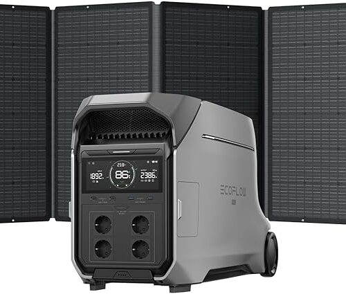 EcoFlow DELTA Pro 3 przenośna stacja zasilania z panelem słonecznym 400 W, akumulator LFP 4096 Wh, możliwość rozbudowy do 12 kWh, moc wyjściowa AC 4000 W