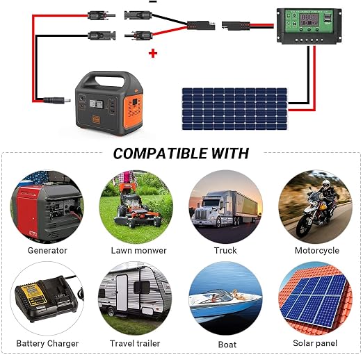 Przyłącze fotowoltaiczne do adaptera SAE, panel słoneczny, wtyczka do adaptera SAE, złącze kabla 10AWG, zestaw do ładowania baterii paneli słonecznych RV 35 cm - obrazek 5