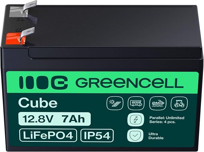 Green Cell CUBE LiFePO4 akumulator 7 Ah 12,8 V – akumulator litowo-żelazowo-fosforanowy do samochodów kempingowych, łodzi, instalacji solarnych, systemów off-grid, z BMS, lekki i bezpieczny - obrazek 6
