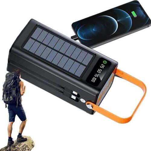 Portable Solar Power Bank, High Capacity 120W Charger, 50000mAh Battery Pack with Built-In Cables, LED Light, 4 USB Outputs and 3 Charging Inputs for Camping Hiking Outdoor Devices