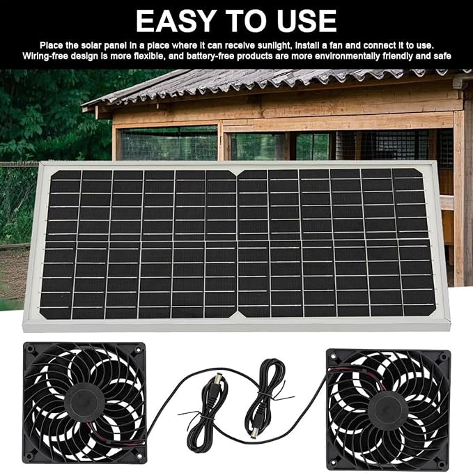 Wentylator Solarny 16W Energooszczędna Cicha Wentylacja | Wentylator wyciągowy zasilany energią słoneczną na zewnątrz do Stodoły, Patio, Podwórka, Kampera, Szopy, Garażu, Warsztatu - obrazek 4