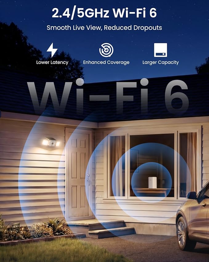 Reolink Solar Floodlight Cam, Bezprzewodowa Zewnętrzna Kamera Monitoringu 2K 150°, Oświetlenie Do 1000 Lm I Alarm Syreną, Reflektor Aktywowany Ruchem AI/PIR, Kolorowy Tryb Nocny, WiFi 6, IP66 - obrazek 6