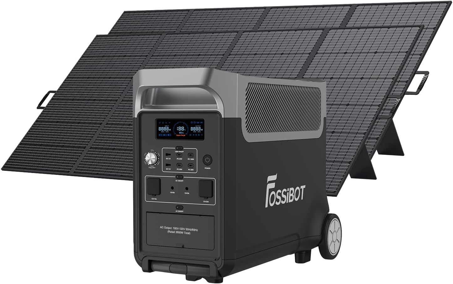 FOSSiBOT F3600 3840Wh LiFePO4 Przenośny generator zasilania z panelem słonecznym 2 x 420 W, 3 x 230 V AC, 3600 W (szczytowo 7200 W), magazyn energii, oświetlenie LED, na biwak, do kampera, podróży - obrazek 2