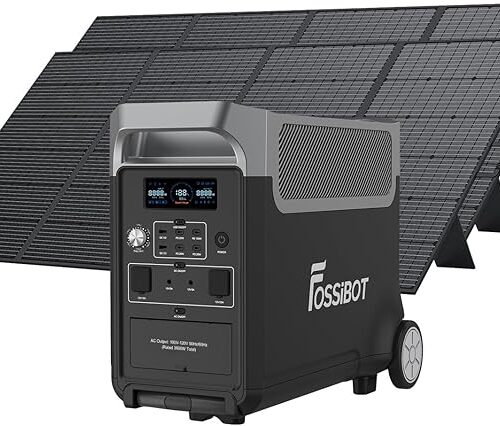 FOSSiBOT F3600 3840Wh LiFePO4 Przenośny generator zasilania z panelem słonecznym 2 x 420 W, 3 x 230 V AC, 3600 W (szczytowo 7200 W), magazyn energii, oświetlenie LED, na biwak, do kampera, podróży