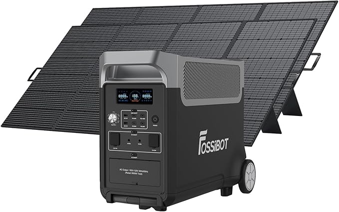 FOSSiBOT F3600 3840Wh LiFePO4 Przenośny generator zasilania z panelem słonecznym 2 x 420 W, 3 x 230 V AC, 3600 W (szczytowo 7200 W), magazyn energii, oświetlenie LED, na biwak, do kampera, podróży