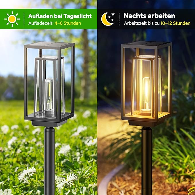 Lampy solarne do ogrodu, nowoczesne, o dłuższym czasie pracy, bardzo jasne solarne lampy ogrodowe, wodoodporność IP65, dekoracja ogrodowa na balkon, taras, do użytku na zewnątrz, 2 szt. - obrazek 3
