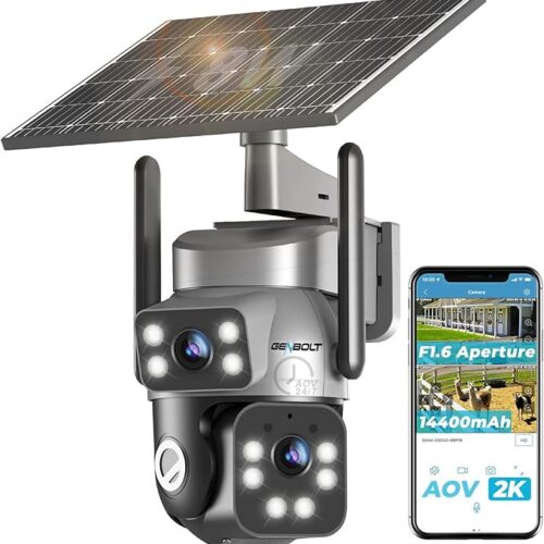 GENBOLT 4G AOV Kamera Zewnętrzna Solarna z kartą SIM 14400mAh | Nagrywanie 24/7,Dwa obiektywy 3MP*2,Brak Wi-Fi,Łatwe do zainstalowania,Wykrywanie AI,Podwójny obiektyw,Automatyczne śledzenie