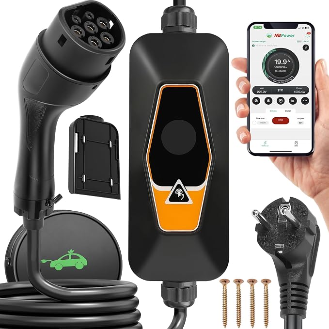 Wallbox Type2 ładowarka do samochodów elektrycznych A2, wersja ulepszona, pasuje do modelu Y/ID.4, 16A/3,68 kW, aplikacja Bluetooth, przenośna/montowana na ścianie, przewód ognioodporny 5 m