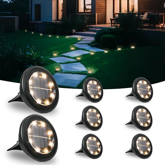 Hqynss Zestaw 8 solarnych lamp do ogrodu, 8 diod LED, oświetlenie ogrodu, solarne, wodoodporne IP65, długa żywotność, światła solarne na zewnątrz, do ogrodu, trawnika, podjazdu, ścieżki, tarasu