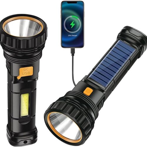 Solarna latarka LED, ładowana przez USB solarna latarka, solarna latarka power bank z 3 trybami, wodoodporna latarka stroboskopowa LED, lampa latarka idealna do wędkowania, sytuacji awaryjnych, na
