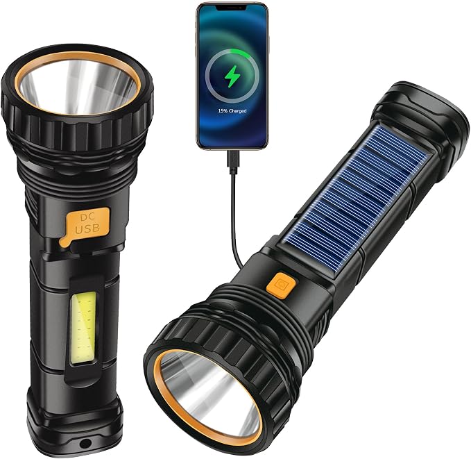 Solarna latarka LED, ładowana przez USB solarna latarka, solarna latarka power bank z 3 trybami, wodoodporna latarka stroboskopowa LED, lampa latarka idealna do wędkowania, sytuacji awaryjnych, na