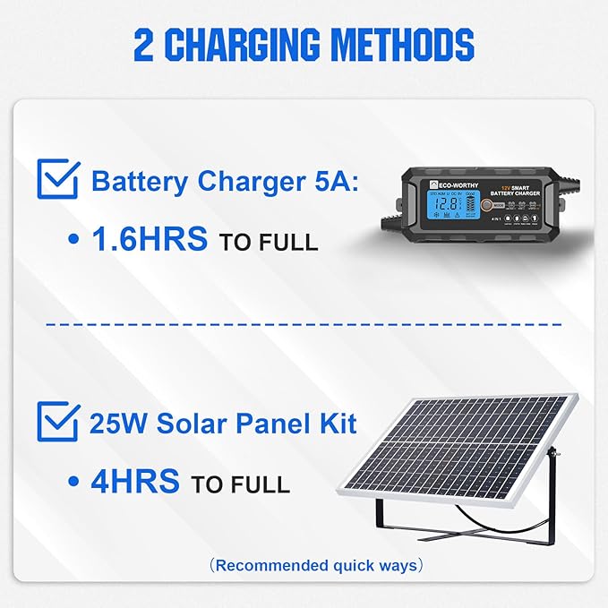 ECO-WORTHY LiFePO4 akumulator litowy 12 V, 8 Ah, z ochroną BMS i do 15000 głębokich cykli na kemping, do instalacji solarnych, kamperów, lokalizatorów ryb, wózków dziecięcych, łodzi, paneli - obrazek 4