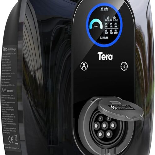Tera Ładowarka EV z rezerwacją 16 A, typ 2, 11 kW, domowa stacja ładująca 400 V, Wallbox certyfikat CE, ręczna regulacja prądu, planowanie ładowania wszystkich pojazdów EV, model W03, czarna