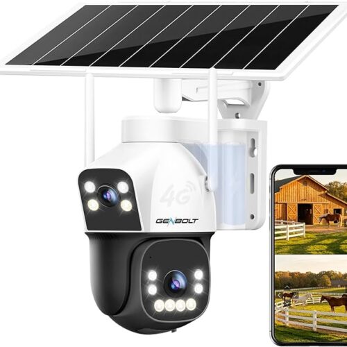 GENBOLT 4G AOV Kamera Zewnętrzna Solarna z kartą SIM 15600mAh | Nagrywanie 24/7,3MP*2,Brak Wi-Fi,Łatwe do zainstalowania,Wykrywanie AI,Podwójny obiektyw,Automatyczne śledzenie,Chmura
