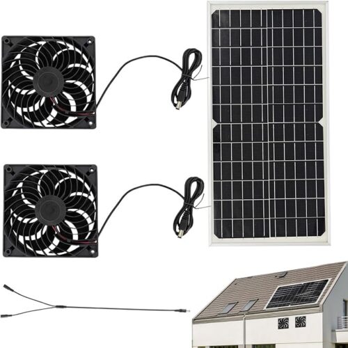 Wentylator Solarny Zewnętrzny 16 W Wodoodporny Mocny I Cichy | Kempingowy Podwójny Wentylator Solarny z Panelem do Stodoły, Patio, Podwórka, Kampera, Szopy, Garażu, Warsztatu