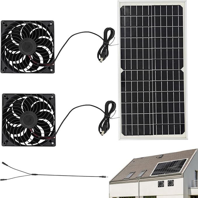 Wentylator Solarny Zewnętrzny 16 W Wodoodporny Mocny I Cichy | Kempingowy Podwójny Wentylator Solarny z Panelem do Stodoły, Patio, Podwórka, Kampera, Szopy, Garażu, Warsztatu