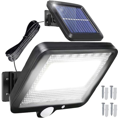 Retoo Lampa solarna 100 LED COB, czujnik ruchu, IP44, panel 5 m | 557 lm, 6000 K, akumulator 5,5 V 1200 mAh, ładowanie 5-6 h, praca 8-10 h latem, ABS, 133 x 150 x 35 mm