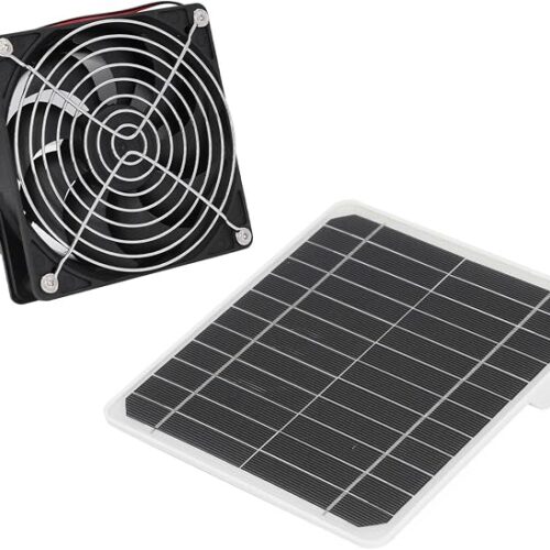 Wentylator Wyciągowy Zasilany energią słoneczną ze skrzynką na Baterie, Zestaw Wentylatora Słonecznego do Użytku na Zewnątrz, Wentylator Wentylacyjny do Szopy, Domy dla Zwierząt,