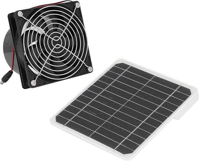 Wentylator Wyciągowy Zasilany energią słoneczną ze skrzynką na Baterie, Zestaw Wentylatora Słonecznego do Użytku na Zewnątrz, Wentylator Wentylacyjny do Szopy, Domy dla Zwierząt,