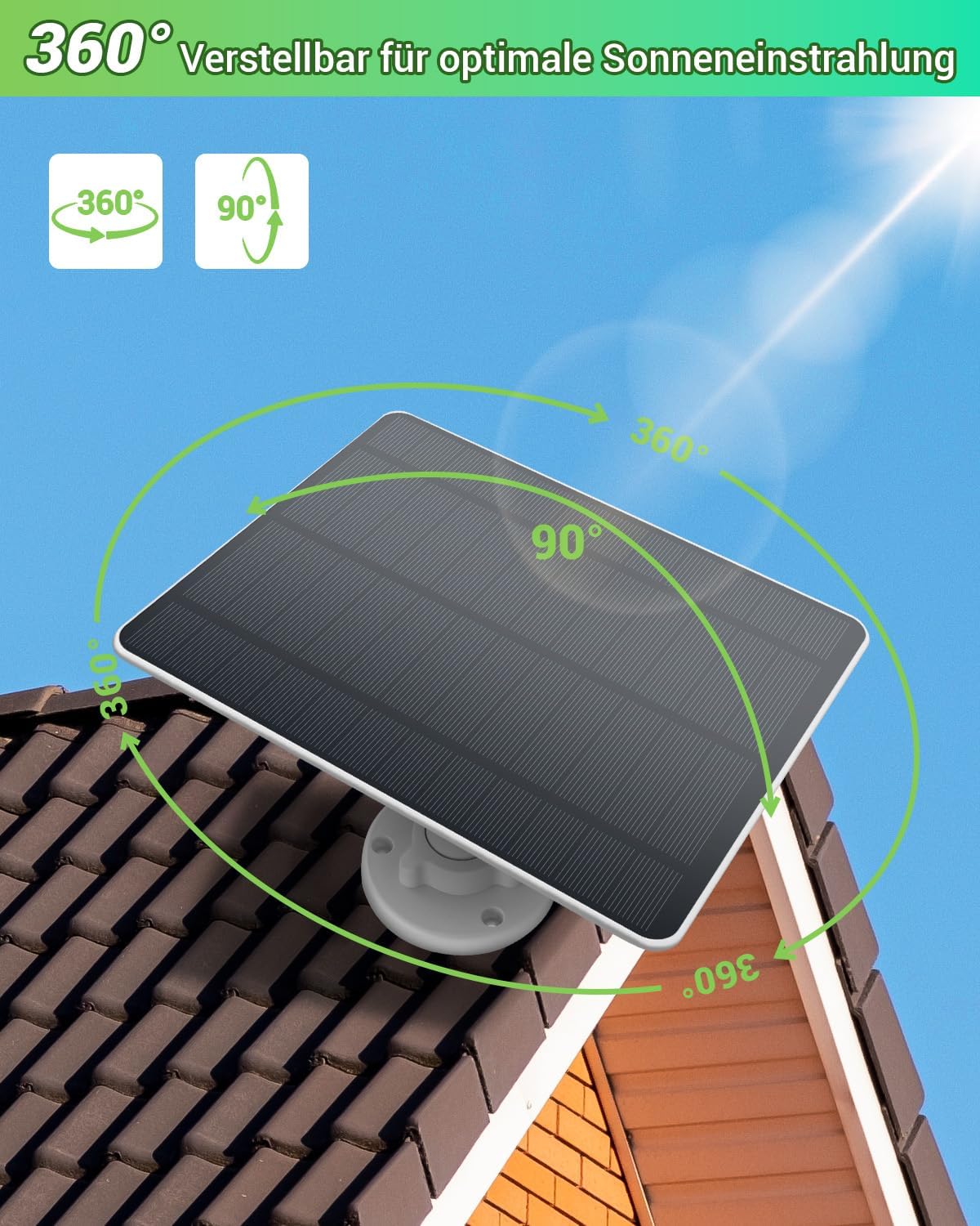 Panel słoneczny 5 W do kamery pierścieniowej – panel słoneczny do akumulatora Ring Stick Up Cam/Pro, akumulator Spotlight Cam/Pro/Plus, wysokowydajny moduł solarny z regulacją 360°, wodoszczelność - obrazek 4