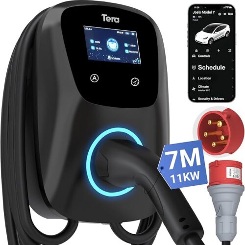 Tera Inteligentna ładowarka EV Typ 2 Wallbox: Zacisk ładowania pojazdu elektrycznego 11 kw trójfazowy, certyfikat 16A 380V CE z aplikacją WiFi Bluetooth, kabel ładujący 7M, uchwyt ścienny ładowarki do