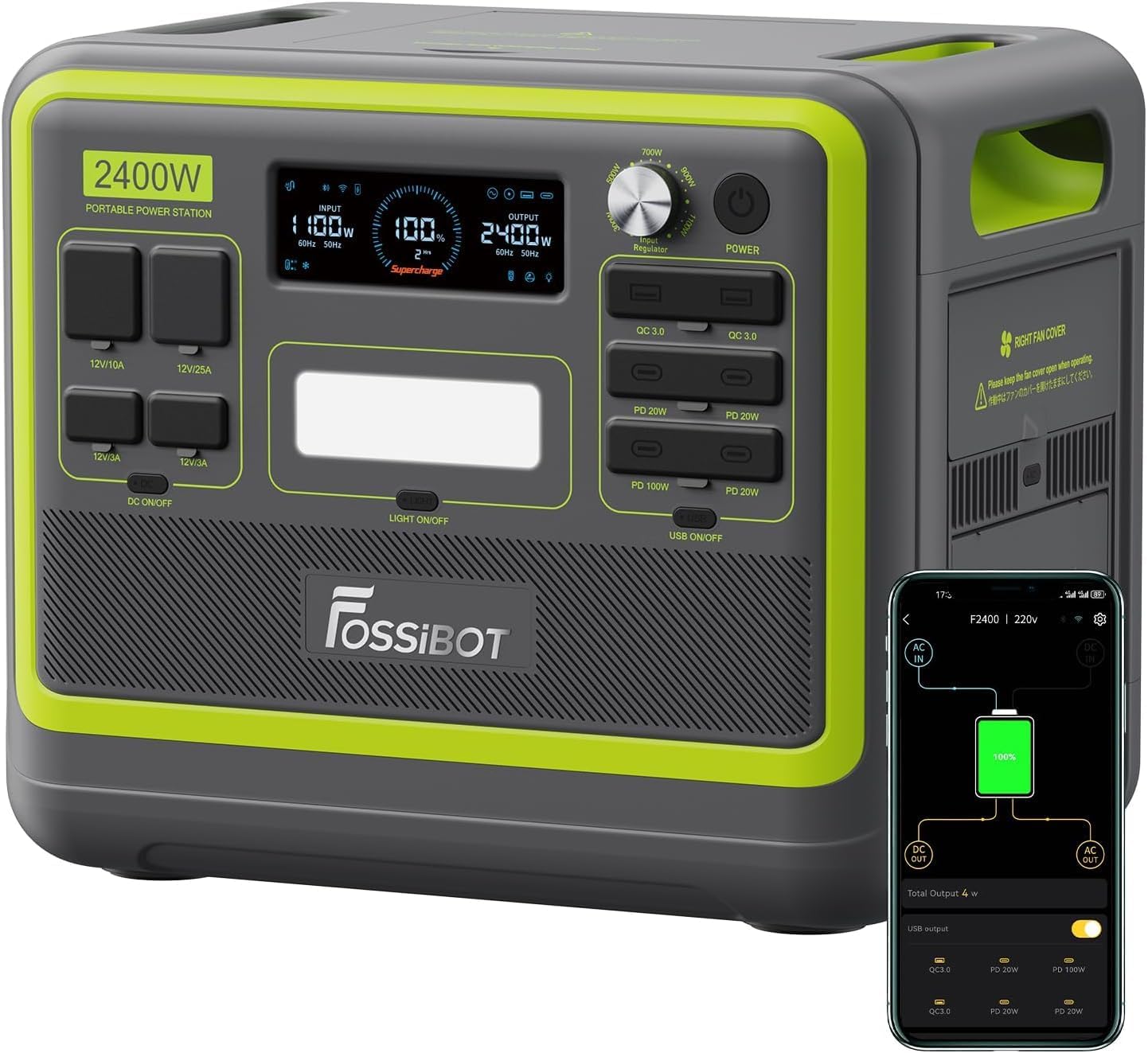 FOSSiBOT - POLSKA,F2400 2400W 2048Wh Stacja zasilania LiFePO4 UPS Generator słoneczny, VAT 23% 5-letnia gwarancja(Зарядна станція, 2048 Вт*год, 2400 Вт, аварійне живлення) - obrazek 2
