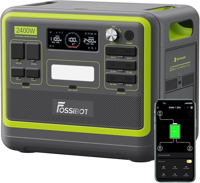 FOSSiBOT - POLSKA,F2400 2400W 2048Wh Stacja zasilania LiFePO4 UPS Generator słoneczny, VAT 23% 5-letnia gwarancja(Зарядна станція, 2048 Вт*год, 2400 Вт, аварійне живлення)