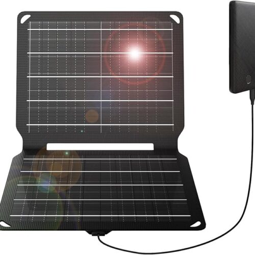 FlexSolar Przenośna ładowarka do paneli słonecznych o mocy 10 W (5,5 V/1,9 A max), wodoodporny składany panel słoneczny IP67 z portem USB, kompatybilny z iPhone Xs/X/8/7, iPad, Samsung na kemping