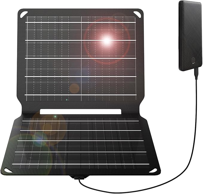 FlexSolar Przenośna ładowarka do paneli słonecznych o mocy 10 W (5,5 V/1,9 A max), wodoodporny składany panel słoneczny IP67 z portem USB, kompatybilny z iPhone Xs/X/8/7, iPad, Samsung na kemping