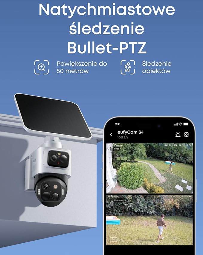 eufy bezprzewodowa kamera do monitoringu S4, 4K, PTZ, 3 obiektywy | bezprzewodowa, solarna, 4K UHD, 3 obiektywy PTZ, AI, 8× zoom, bez opłat miesięcznych - obrazek 5