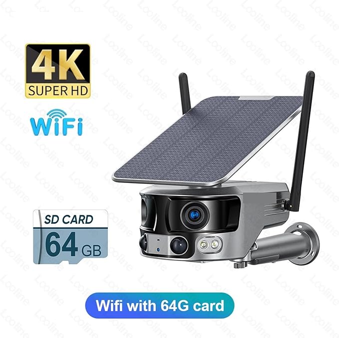 Kamera IP bezpieczeństwa na zewnątrz, Zewnętrzna Kamera Solarna 4k, Noktowizor, Podwójny Obiektyw, Szeroki Kąt Widzenia 180°, Panel Słoneczny 6 W Obrazy HD(WIFI With 128G) - obrazek 6