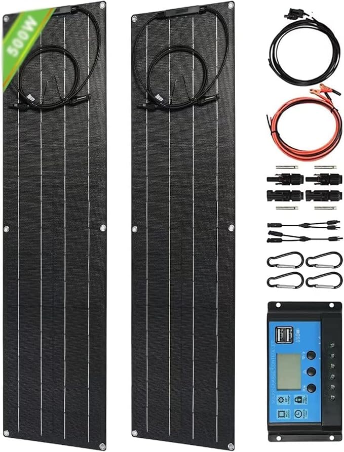 Ultracienki panel słoneczny o mocy 500 W, zestaw elastycznych paneli słonecznych 2X 250 W 12 V-24 V ETFE ze sterownikiem 40 A, elastyczne monokrystaliczne panele słoneczne