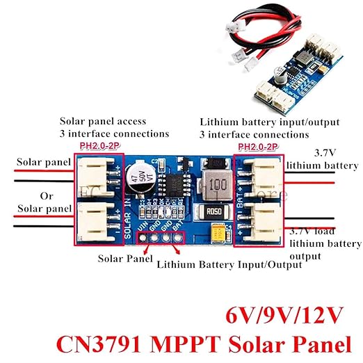 12 V panel sterownika ładowania słonecznego CN3791 sterownik ładowania słonecznego MPPT 1 LiPo moduł regulatora akumulatora JST PH2.0 automatyczne ładowanie baterii z kablami - obrazek 5