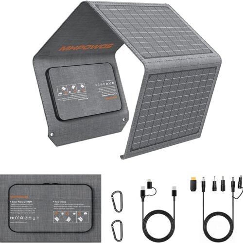Składany panel słoneczny 40 W, 19 V, przenośna ładowarka solarna z wyjściem USB C, USB A i DC, mini ładowarka w rozmiarze książki do iPhone'a, iPada, powerbanku, na kemping, wędrówki, podróże