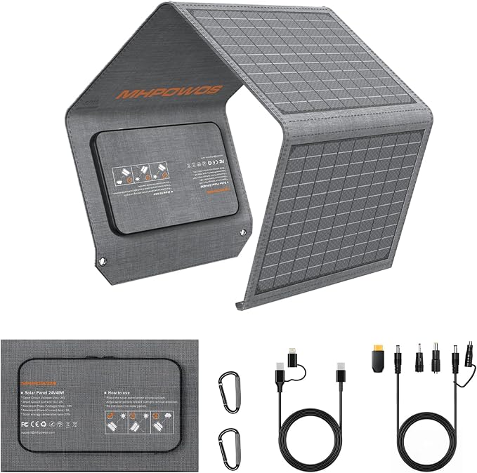 Składany panel słoneczny 40 W, 19 V, przenośna ładowarka solarna z wyjściem USB C, USB A i DC, mini ładowarka w rozmiarze książki do iPhone'a, iPada, powerbanku, na kemping, wędrówki, podróże