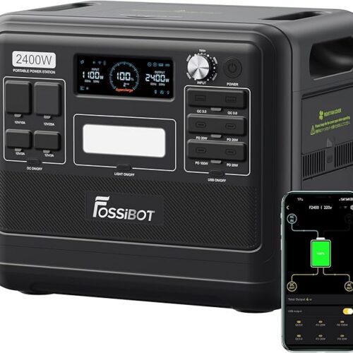 FOSSIBOT-Polska F2400 VAT 23% Power station 2400 W, 2048 Wh LiFePO4 przenośny generator solarny 3 × 230 V AC gniazdko (4800 W Peak), mobilne zasilanie do samochodów kempingowych, generator solarny