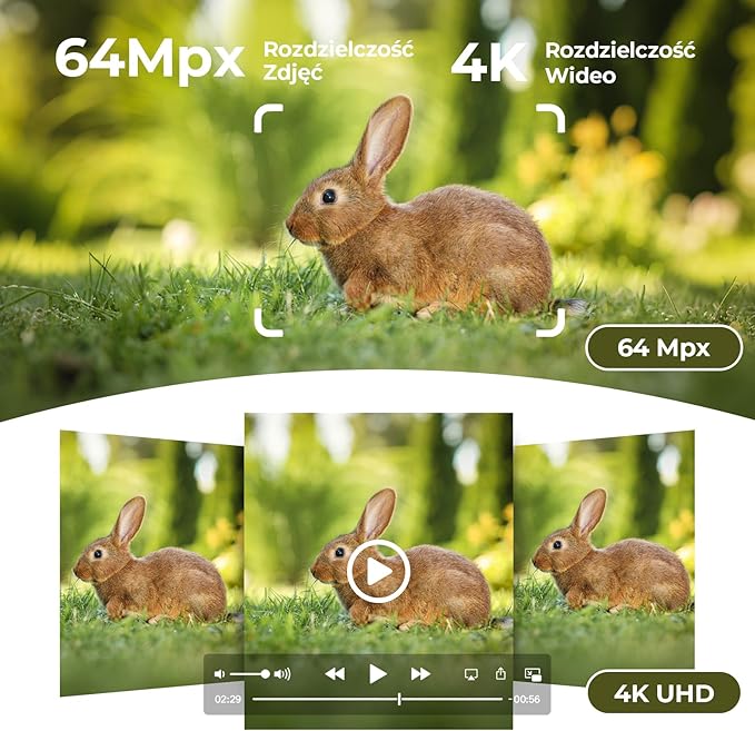 WOLFANG Kamera myśliwska Wildlife Camera, 64MP 4K z podwójnym obiektywem, zasilana energią słoneczną, z funkcją noktowizji Starlight 120°, aktywowana ruchem, IP66, wodoodporna, wyzwalana 0,1 s - obrazek 4