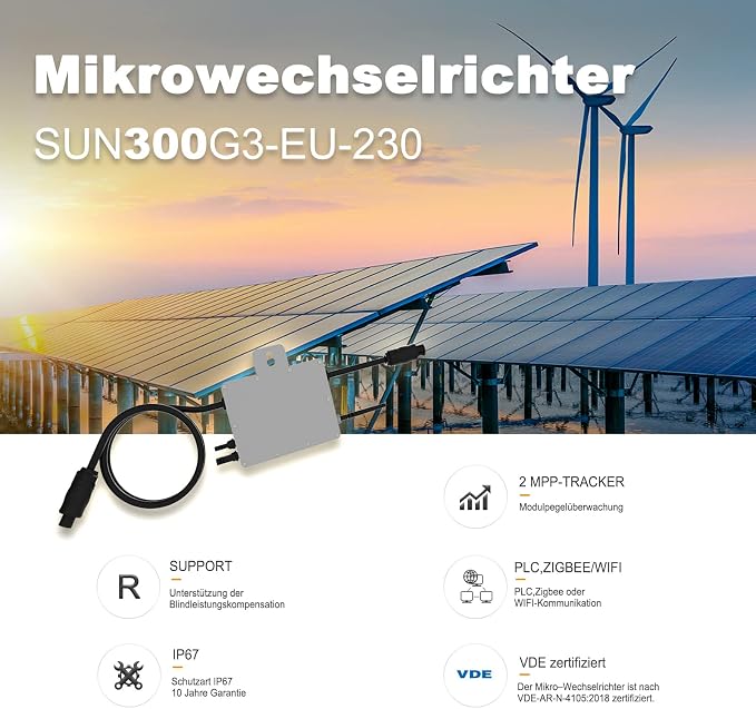 enjoy solar Deye falownik mikrofalowy, DC 20 V-60 V na AC 220 V-230 V, wbudowany moduł WiFi, stopień ochrony IP67, idealny do elektrowni balkonowych i mini instalacji PV (SUN300G3-EU-230) - obrazek 3