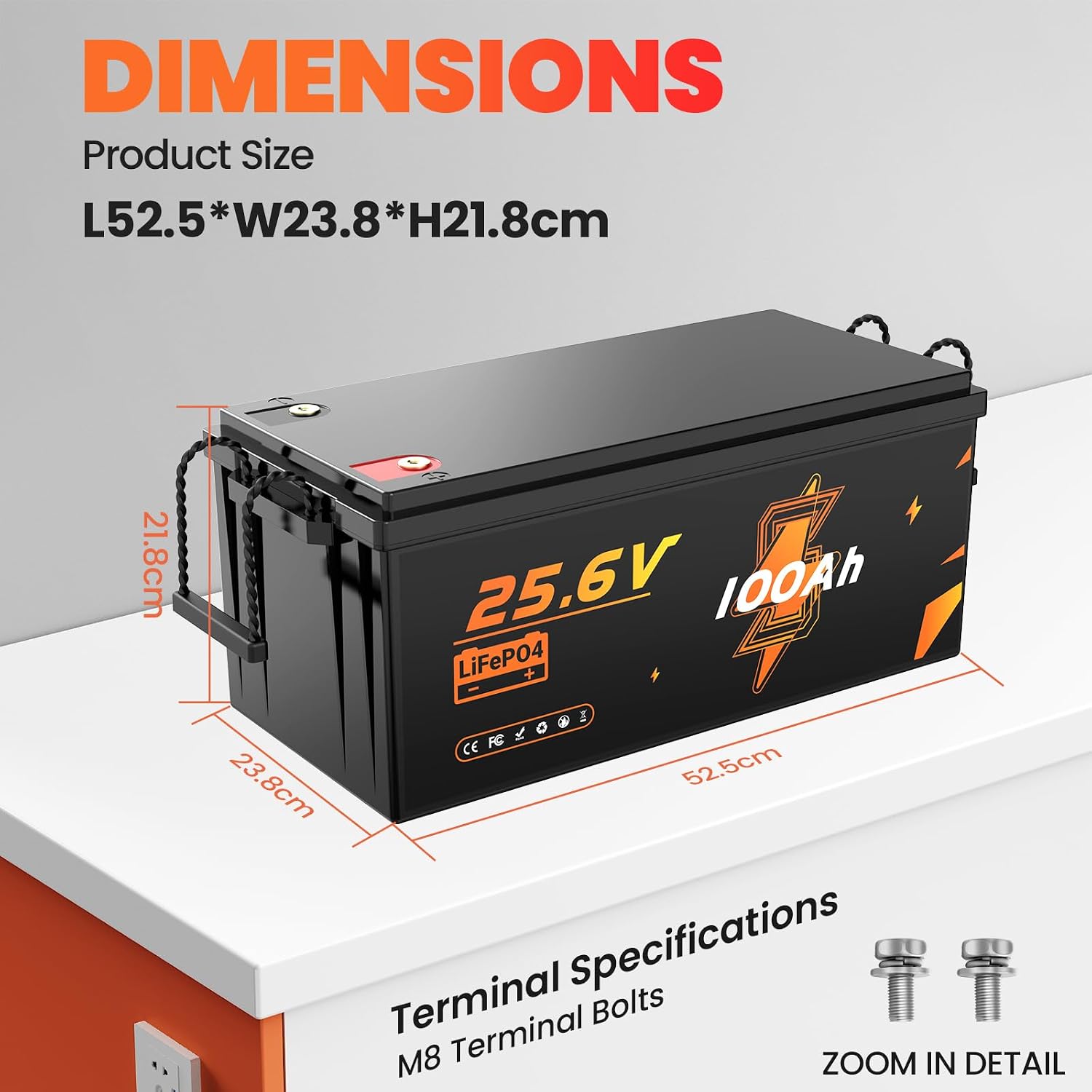 LiFePO4 akumulator litowy 24 V, 100 Ah, 2560 Wh, do 15000 cykli Deep Cycle, akumulator litowy 100 A BMS, klasa A LiFePO4 ogniwa do kamperów, przyczep kempingowych, magazynowania energii, Van, Off-Grid - obrazek 3