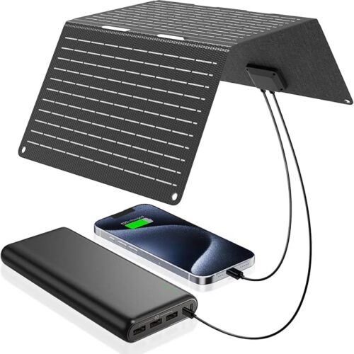 Ecosonique składany panel słoneczny 30 W, wodoszczelność IP67, ładowarka solarna USB-A USB-C do telefonu komórkowego, stacja zasilająca, na kemping z plecakiem, kompatybilna z telefonami komórkowymi