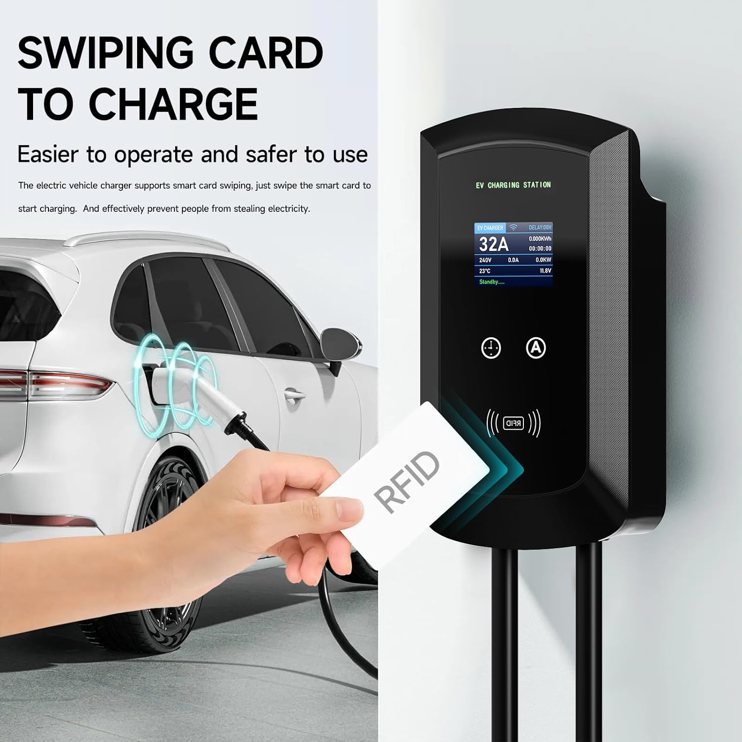 7kW stacja ładująca do pojazdów elektrycznych 8-32 A, jednofazowa, ładowarka EV typ 2 do samochodu elektrycznego sterowania aplikacją i kartą RFID, ładowarka EV z kablem 5M, IEC 62196-2 - obrazek 6