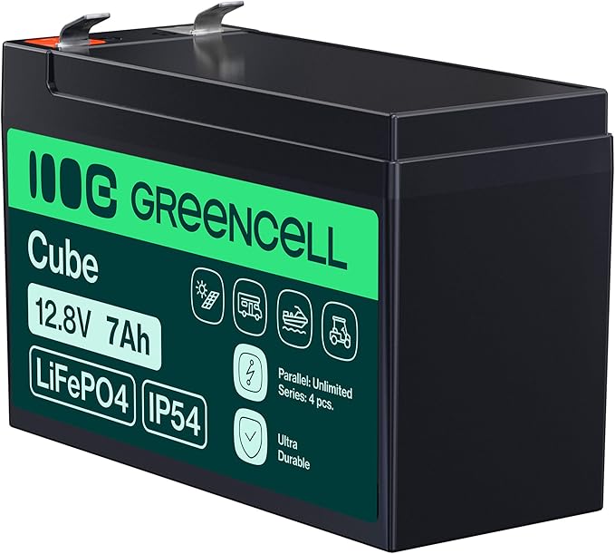 Green Cell CUBE LiFePO4 akumulator 7 Ah 12,8 V – akumulator litowo-żelazowo-fosforanowy do samochodów kempingowych, łodzi, instalacji solarnych, systemów off-grid, z BMS, lekki i bezpieczny - obrazek 3