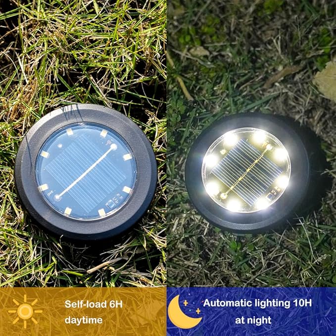 Hqynss Zestaw 8 solarnych lamp do ogrodu, 8 diod LED, oświetlenie ogrodu, solarne, wodoodporne IP65, długa żywotność, światła solarne na zewnątrz, do ogrodu, trawnika, podjazdu, ścieżki, tarasu - obrazek 2