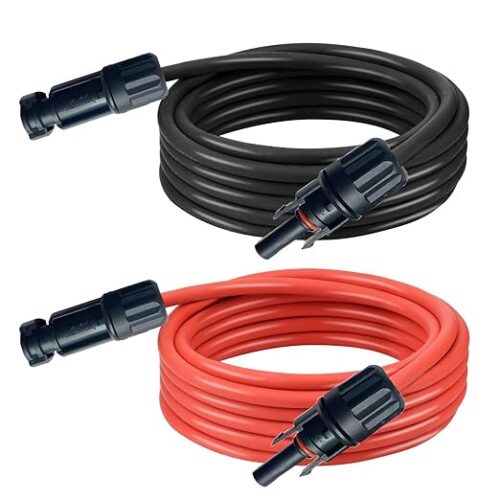 Kabel solarny 4 mm², 5 m, przedłużacz solarny z wtyczką solarną, kabel PV czerwony/czarny, kabel fotowoltaiczny, cynowana miedź, oznaczony, do instalacji solarnych PV