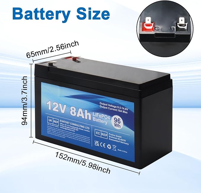 LiFePO4 12 V 8 Ah akumulator litowo-żelazowo-fosforanowy z BMS do samochodu dla dzieci, 4000 głębokich cykli do energii słonecznej, system alarmowy, aplikacje off-grid, kemping - obrazek 2
