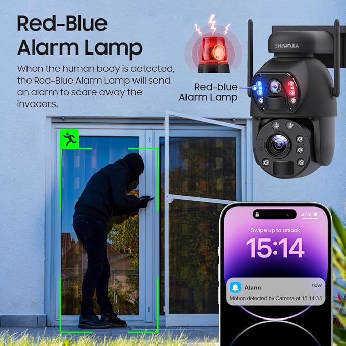 SHIWOJIA Zewnętrzna kamera 6 MP z dwoma obiektywami, 4G LTE Solar Surveillance Camera z 20 W panelem słonecznym 20 000 mAh, 20 x zoom noktowizor kolor, IP66 - obrazek 3