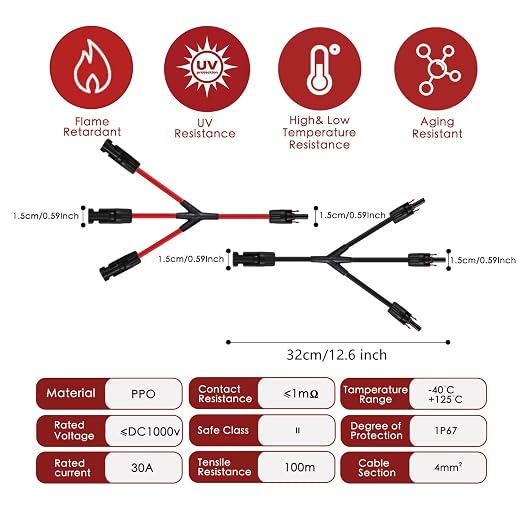 Wtyczka solarna rozgałęźnik Y adapter równoległy 3 na 1, kabel modułu solarnego, rozdzielacz wtyczek fotowoltaicznych - obrazek 3