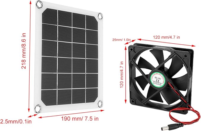 Wentylator Wyciągowy Zasilany Energią Słoneczną, 10W, Przenośny, Wodoodporny IP65, z Panelem Słonecznym i USB, do Kurnika, Szklarni - obrazek 2