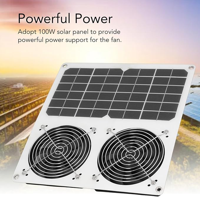 Wentylator Zasilany energią słoneczną, Wentylator Wyciągowy do Paneli Słonecznych o Mocy 100 W, Zestaw 12-calowego Podwójnego Wentylatora Słonecznego dla Szklarni, Kurnika, Szopy - obrazek 3