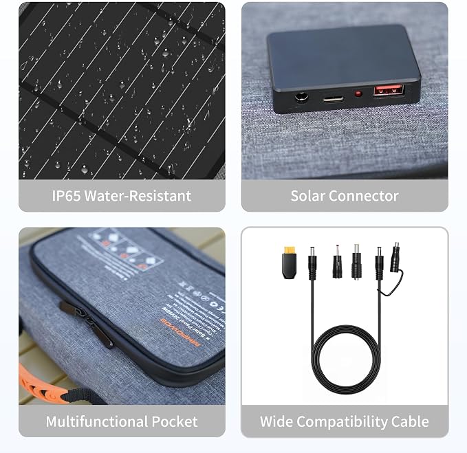 Składany panel słoneczny 40 W, 19 V, przenośna ładowarka solarna z wyjściem USB C, USB A i DC, mini ładowarka w rozmiarze książki do iPhone'a, iPada, powerbanku, na kemping, wędrówki, podróże - obrazek 6